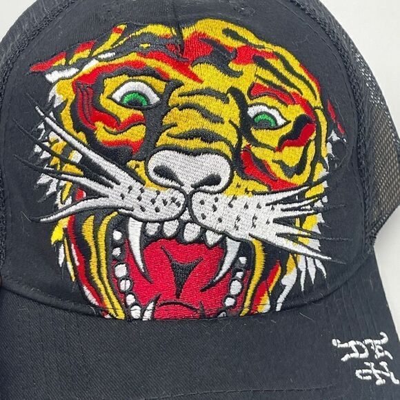 Ed Hardy Mens Tiger Snapback Trucker Hat One Size Adjustable Black - Picture 1 of 4